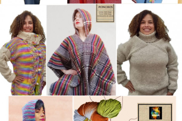 Ruanas, ponchos, chompas en lana de oveja y teñidos naturakes